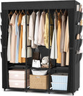 Wardrobe Closet Portable Closets for Hanging Clothes Large Capacity Clothes Rack with Cover, 3 Hanging Rods, 6 Shelves and 8 Pockets, Strong and Stable Free Standing Closet for Bedroom, Black by BRFOYU