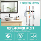InPoTo Wall Mount Broom Holder 5 Slots 6 Hooks Mop Organizer Rack - Image 6
