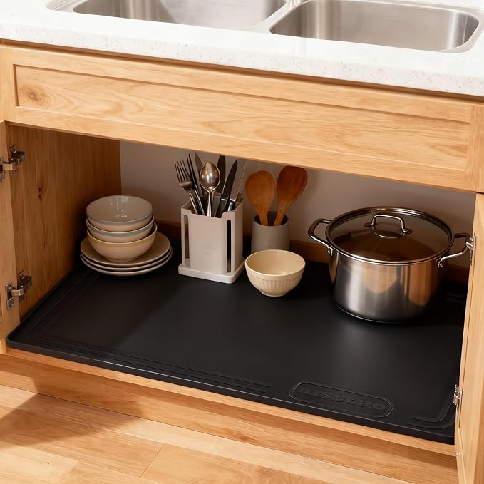 Under Sink Mat 22 X 19, Waterproof Silicone Cabinet Kitchen Liner, Black - Image 8