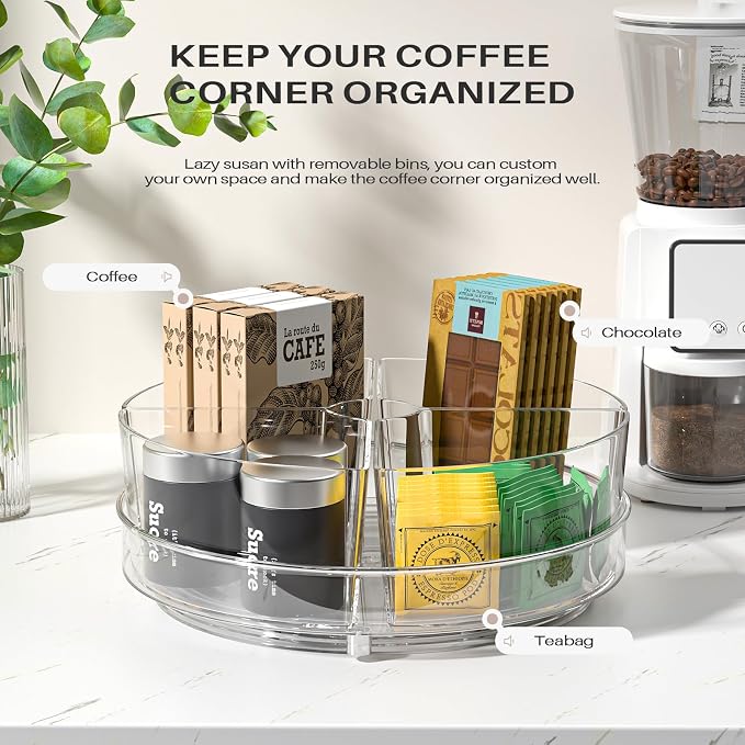 Lazy Susan Organizer, 9 inch Rotating Storage Organizer with Removable Bins - Image 3