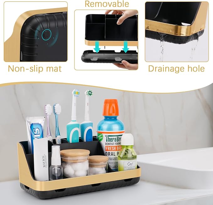 GFWARE Gold Toothbrush Holders for Bathrooms Countertop Organizer - Detachable 7 Slots Electric Toothbrush and Toothpaste Holder, Kids Organization and Storage, Restroom Accessories Vanity Stuff - Image 4