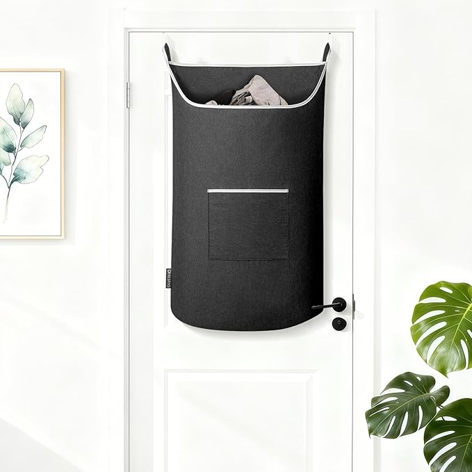 SAVERHO Black Hanging Laundry Hamper Bag, XL Door Hanging Hamper with Large Opening Laundry Hamper Storage Bag Large Size 36X22 Inch (Black) - Image 4