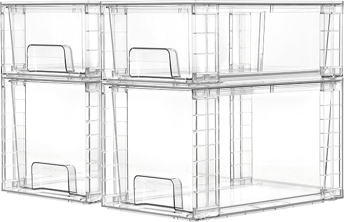 Vtopmart Clear Stackable Storage Drawers, 4 Pack Kitchen Cabinet Set by Vtopmart
