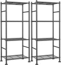 Sakugi Storage Shelves - Set of 2, 4-Tier Metal Shelf Organizer, Space-Saving Garage Shelving with Leveling Feet, Standing Shelves Organizer for Kitchen, Laundry, Pantry (18.1"x12.3"x44.1", Black) by Sakugi