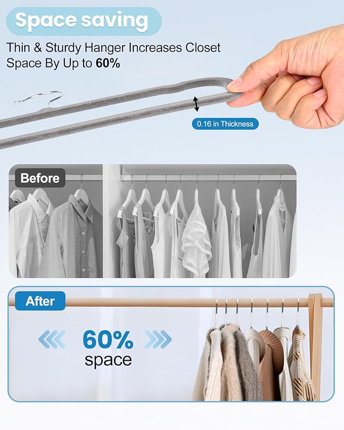 Velvet Hangers Non Slip - 20 Pack Pants Hangers for Grey Felt Hangers - Image 2