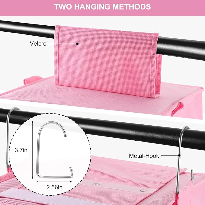 Fixwal Weekly Kids Clothes Organizer 6-Shelf Hanging Closet Storage Pink | Nonwoven Fabric, 6 Daily Shelves, 6 Mesh Side Pockets, 2 Metal Hooks, Foldable Design, for Kids Outfits and Accessories - Image 3