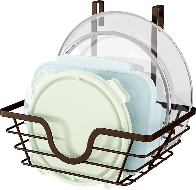 TIDIIABODE Pot Lid Organizer, Adjustable Kitchen Pot Lid Holder Inside Cabinet, Kitchen Cabinet Organizer Hanging for Food Storage Container, Pot, Pan Lid & Bakeware, Bronze - Image 8