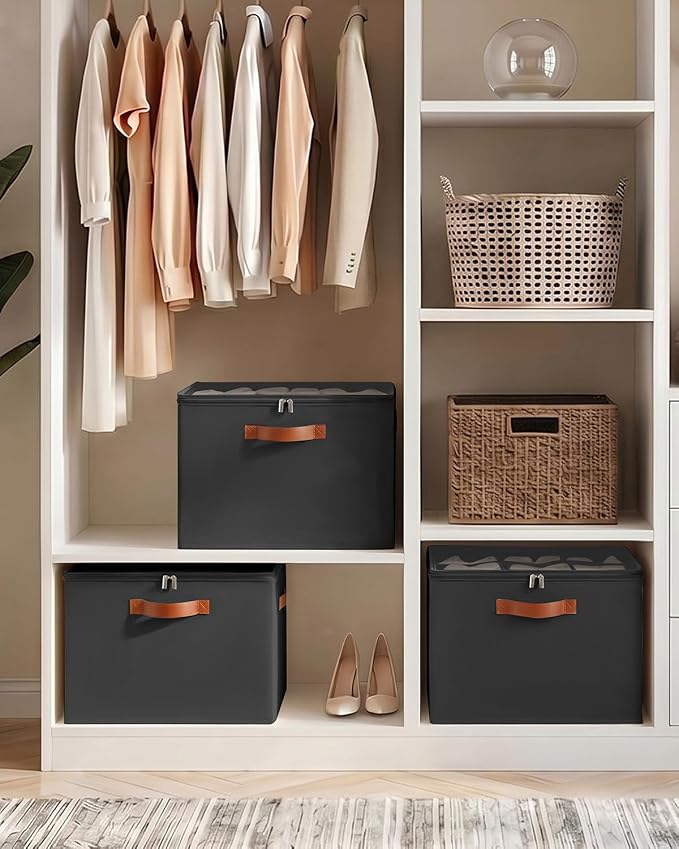 3 Pack Shoe Storage Organizer with Clear Lid for Closet Entryway ,Black - Image 6