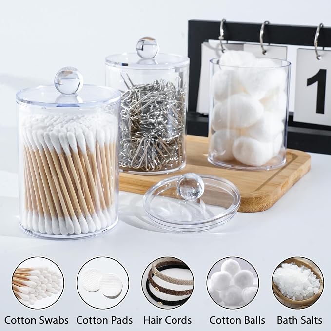 2 Pcs Acrylic Qtip Holder, Cotton Ball Holder Jars with Lids, Clear - Image 4