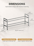 Bumusty 2 Tier Expandable Shoe Rack for Closet, Light Grey | 18"-33" Adjustable Shoe Rack for Entryway, Small Shoe Organizer for Dorm, Front Door, Sturdy Metal - Image 2