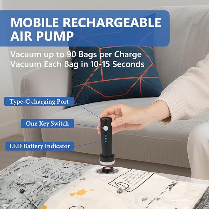36 Pcs Travel Vacuum Bags for Clothing with Rechargeable Wireless air Pump - Image 4
