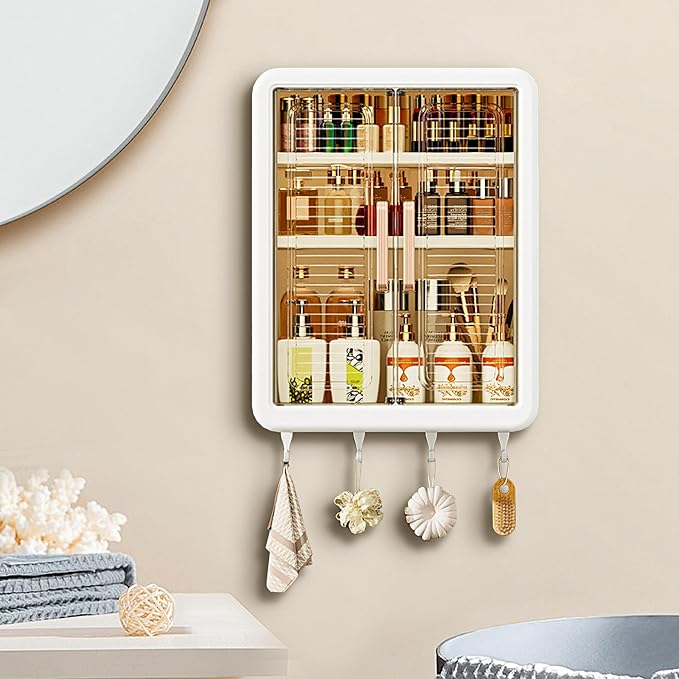 DASITON Wall Mounted Large Capacity Makeup Organizer,Dustproof Cosmetic Organizer,Bathroom Organizers and Storage,Skincare Organizers for Vanity,Bedroom(White 01) - Image 2