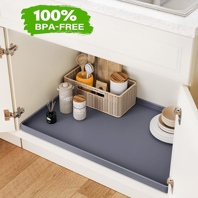 FLATO Waterproof Under Sink Mat, 34" x 19", Black - Image 4