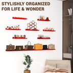 Qukaka Floating Shelves for Wall Decor, 15" Wall Shelves for Bedroom, Living Room, Kitchen, Bathroom Decor, Nail Polish/Book/Decoration/Makeup/Perfume Organizer Floating Shelf-3Pack Clear Red - Image 4