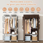 Portable Closet for Hanging Clothes, Portable Wardrobe Closet with Cover, 4 Storage Shelves, 2 Hanging Rods and 8 Side Pockets Easy Assembly and Sturdy Free Standing Closet for Bedroom Brown - Image 6