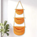 Boho Style Handwoven Rope Hanging Basket - 3-Tier Detachable Storage Organizer for Kitchen/Bathroom/Entryway, 3 Included Heavy-Duty Hooks, 7 Color Options Available (Gold) by GLDFI