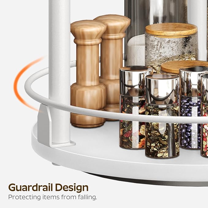 YATINEY Lazy Susan Organizer, Rotating Spice Rack, 2 Tier Spice Turntable Organizer, Industrial Turntable Spice Holder, for Kitchen Countertop, Compact and Versatile, White SR22WW - Image 5