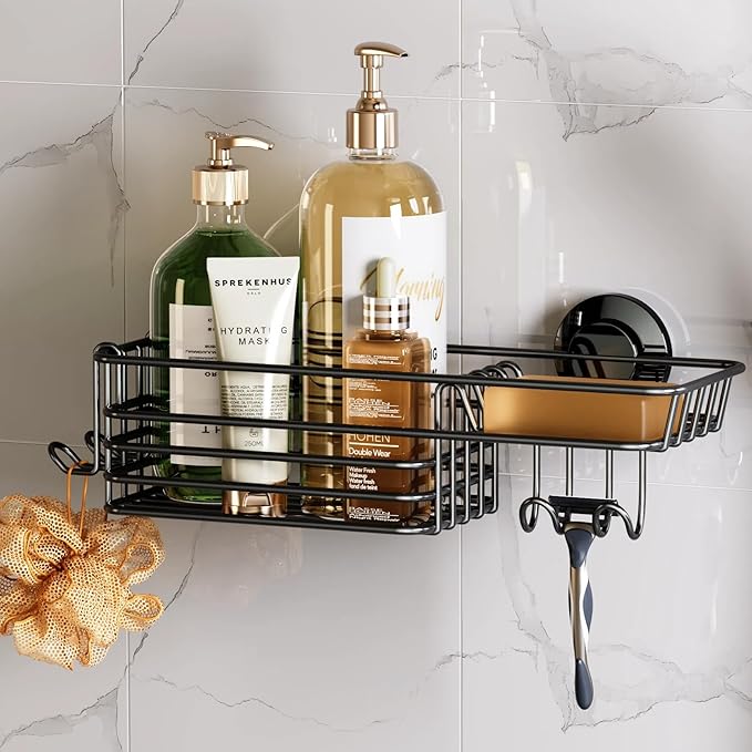 TAILI Shower Caddy Suction Cup with Hooks and Soap holder, Black by TAILI