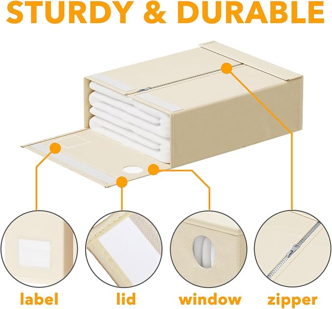SpaceAid 10 Pack Bed Sheet Organizers and Storage, Foldable Sheet Organizer for Linen Closet, Sheets Set Folder Keeper with Window XL (Queen & King Size) Organizing Bedding Container, Beige - Image 6