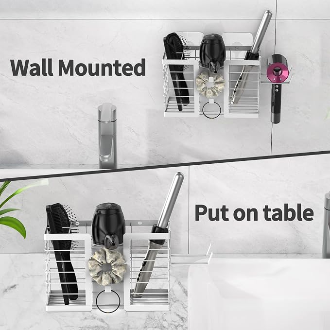 FUNKYLEE 3-in-1 Universal Hair Tool Organizer Wall Mount, White - 2 Pack - Image 4