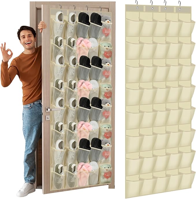 Windyun 1 Pcs 40 Pocket Over the Door Shoe Organizer Hang,Beige by Windyun