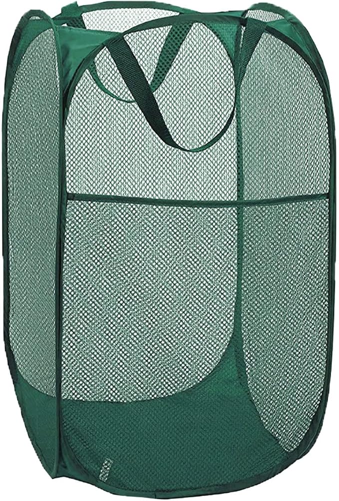 Pop Up Laundry Hamper, Reinforced Mesh Laundry Basket, Folding Clothes Storage Bin for Home, Dorm, Apartments, Travel (Green, Vertical) by Buenod