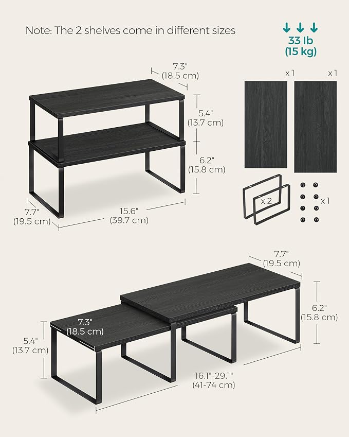 SONGMICS Cabinet Organizer Shelf, Set of 2 Spice Rack, Kitchen Storage - Image 6