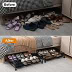 Goaste Under Bed Shoe Storage Organizer with Wheels, Rolling Underbed Storage Containers, Metal Shoe Rack Drawer Space Saving for Bedroom Organization, Shoes, Toys (Black) - Image 7
