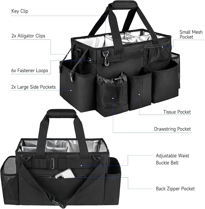 Cleaning Caddy Bag, Large Cleaning Bag for Housekeepers, Black - Image 3