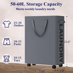 Optish 50L Slim Rolling Laundry Basket with Wheels & Removable Bag, Grey - Image 4