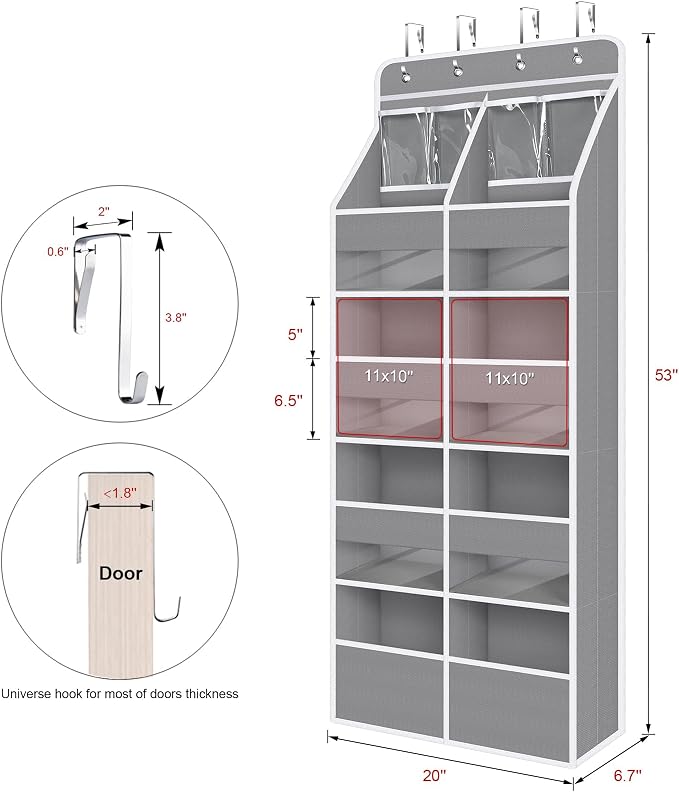 Univivi Upgraded Over the Door Organizer for Baby Nursery, Grey, 5-Shelf - Image 3