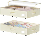 EE-RoomWorld Under Bed Storage with Wheels, No Assemble Required 5.5 inches height beige under bed storage bins,Low Profile Rolling Underbed Shoe Storage containers，dorm underbed storage drawers by EASIERLIFEENJOYWORLDBEAUTY