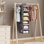 Weekly Kids Clothes Organizer 6-Shelf Hanging Closet Storage Dark Grey | Nonwoven Fabric, 6 Daily Shelves, 6 Mesh Side Pockets, 2 Metal Hooks, Foldable Design, for Kids Outfits and Accessories - Image 2