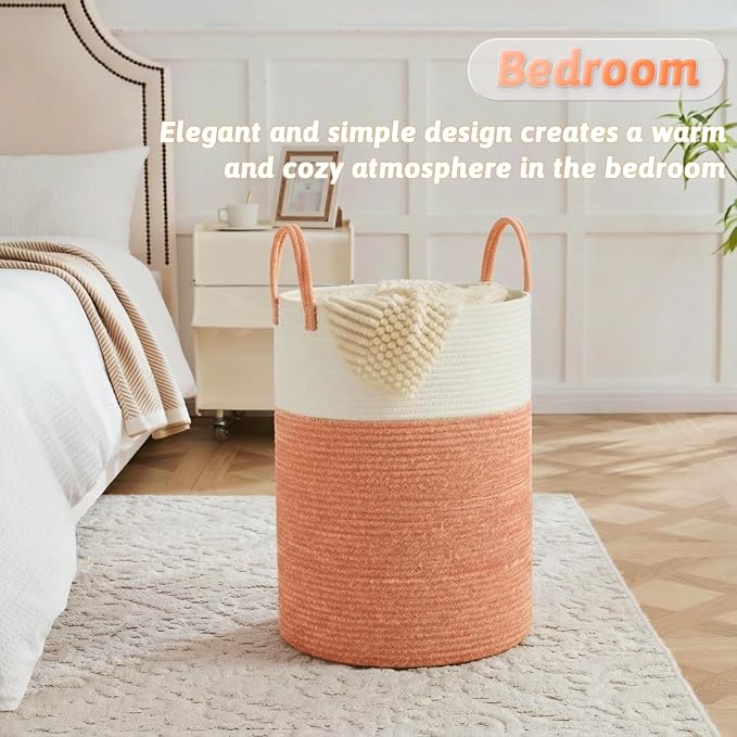 Laundry Basket,Woven Cotton Rope Laundry Hamper,40L for Decor Storage of Dirty Clothes,Toys and Blankets in Bathroom,Baby Room and Living Room - Image 3