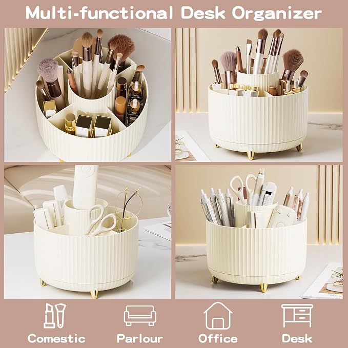 fanado 360° Rotate Makeup Brush Holder Organizer, Makeup Organizers Countertop, Makeup organization and Skincare Storage for Vanity, Desktop, Bathroom (Ivory) - Image 4
