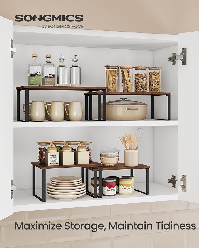 SONGMICS Cabinet Organizer Shelf, Set of 2 Spice Rack, Kitchen Storage - Image 2
