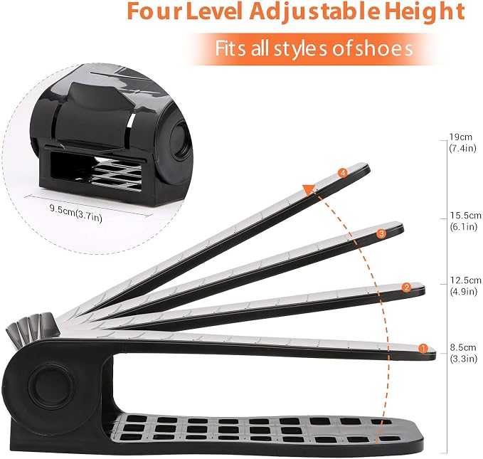 YIHATA Shoe Slots Organizer, Adjustable Shoe Stacker Storage Space Saver, Double Deck Shoe Rack Holder for Closet Organization, Thickening Quality Upgrade (16Pack, Black) - Image 3
