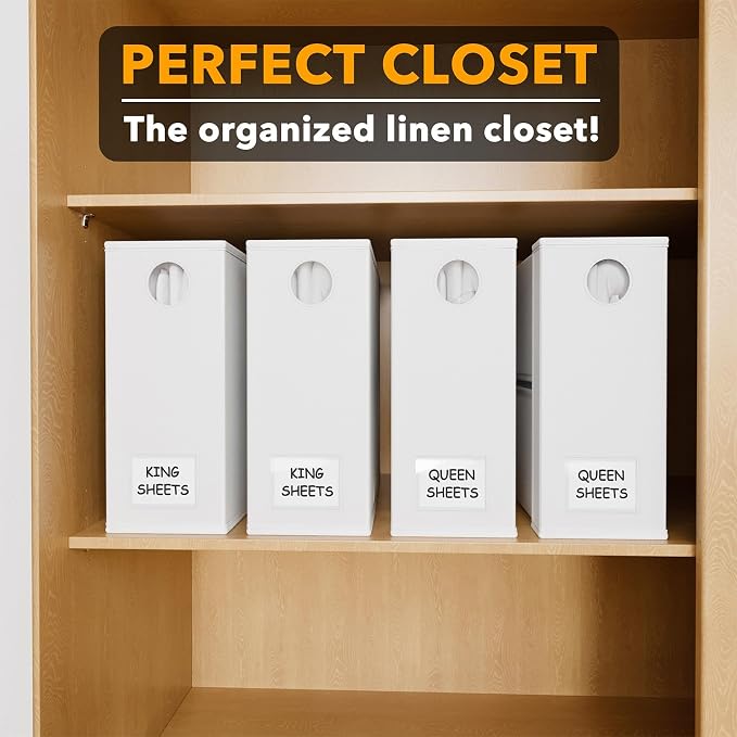SpaceAid 4 Pack Bed Sheet Organizers and Storage, Foldable Sheet Organizer for Linen Closet, Sheets Set Folder Keeper with Window XL (Queen & King Size) Organizing Bedding Container, White - Image 5
