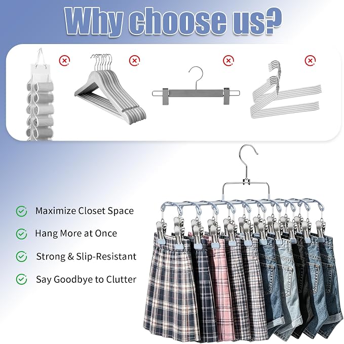 2 Pack Pants Hangers with 40 Clips, Space Saving Closet Organizer - Image 7