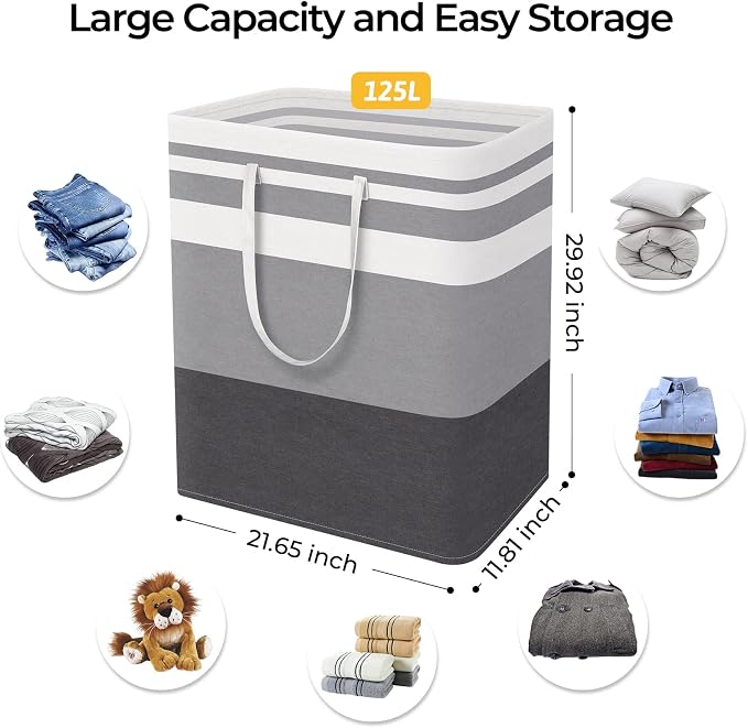 HomeHacks 2-Pack Large Laundry Basket, Waterproof, Freestanding Laundry Hamper, Collapsible Tall Clothes Hamper with Extended Handles for Clothes in The Dorm and Family Gradient Grey, 125L | Waterproof, Freestanding, Collapsible Clothes Hamper with Rei... - Image 4