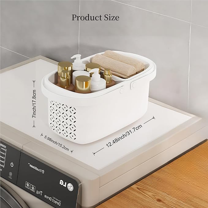 Pulseplay Plastic Shower Caddy Basket with Handle,White - Image 4