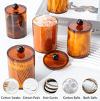 4 Pcs Acrylic Qtip Holder, Cotton Ball Holder Jars with Lids, Brown - Image 4