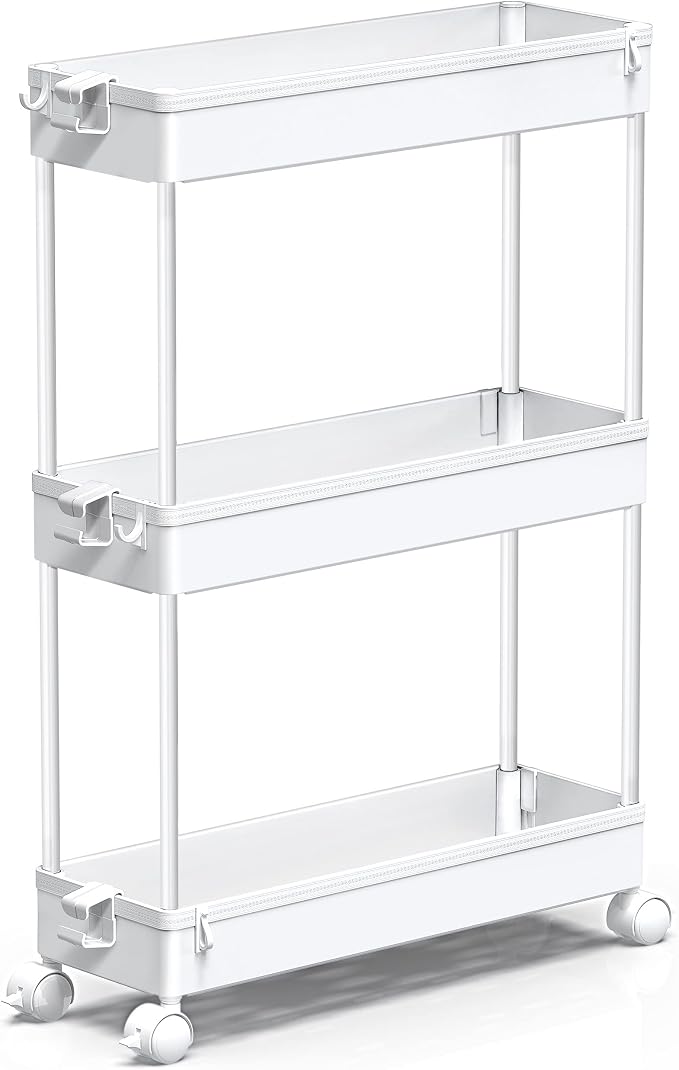SPACEKEEPER Slim Rolling Storage Cart, 3 Tier Bathroom Cart Organizer,White by SPACEKEEPER