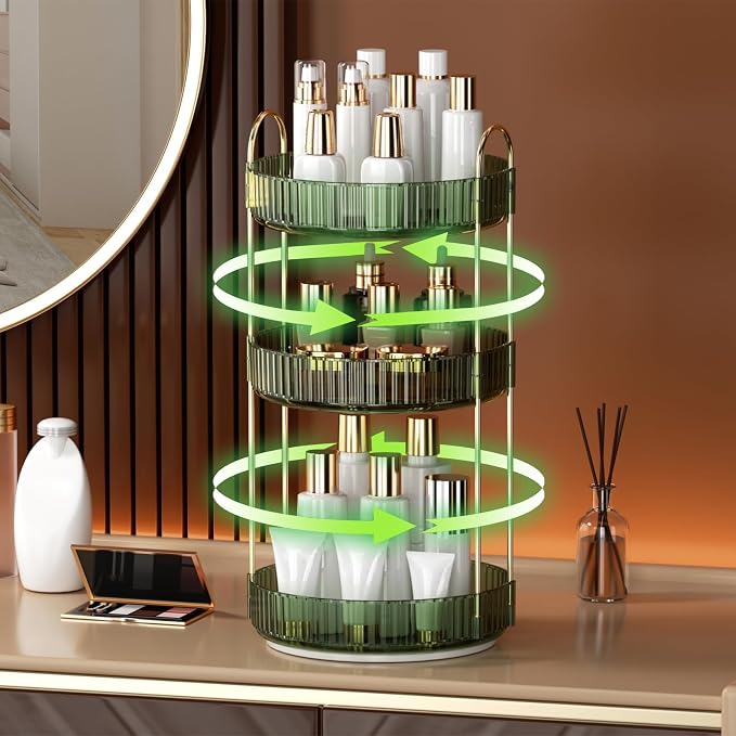 YCIA&DONE 360 Rotating Makeup Organizer and Storage for Vanity Countertop 3 Tiers, High Capacity Cosmetic Skincare Perfume Organizers for Dresser Bathroom Lazy Susan (Vintage Green) - Image 8