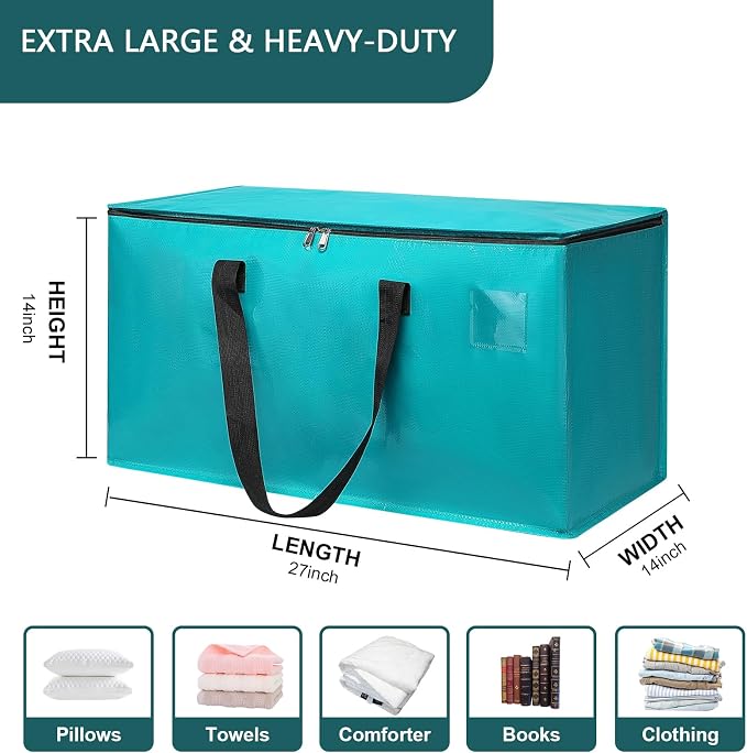Moving Bags Heavy Duty Sky Blue – Large Packing Bags for Moving, Extra Large Storage Totes with Zippers and Handles - Image 2