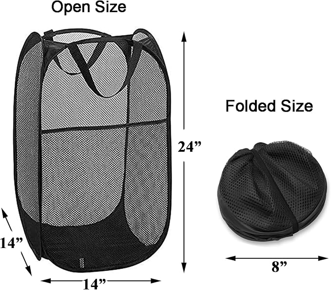 Mesh Pop up Laundry Hamper with Portable Durable Handles, Black Laundry Basket for Storage, Folding Collapsible Pop-Up Clothes Hampers for Home, College Dorm or Travel, Cruise, Black - Image 2