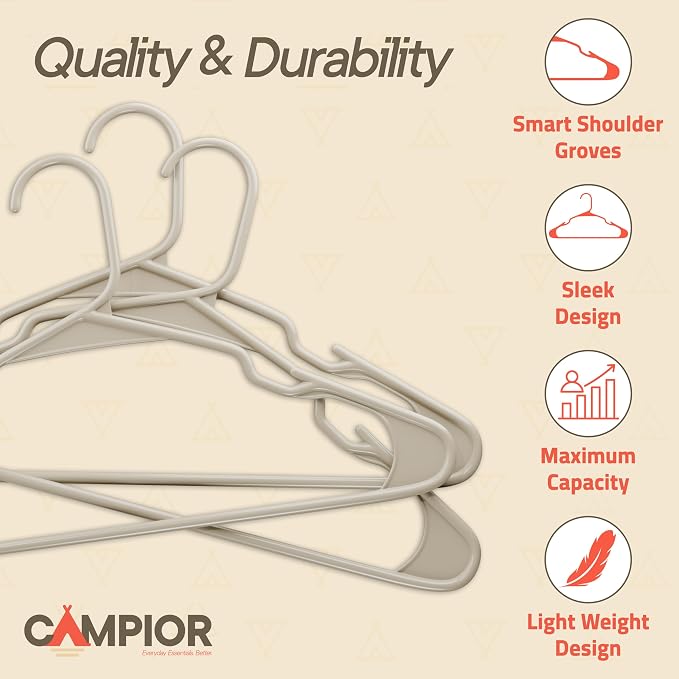 Plastic Clothes Hangers – Heavy Duty Hanger Set, for Organizing Clothes, Dresses, and Coat, Holds Up to 5 lbs, Space-Saving Hangers with Non-Slip Shoulder Grooves, Pack of 100, Ivory - Image 2
