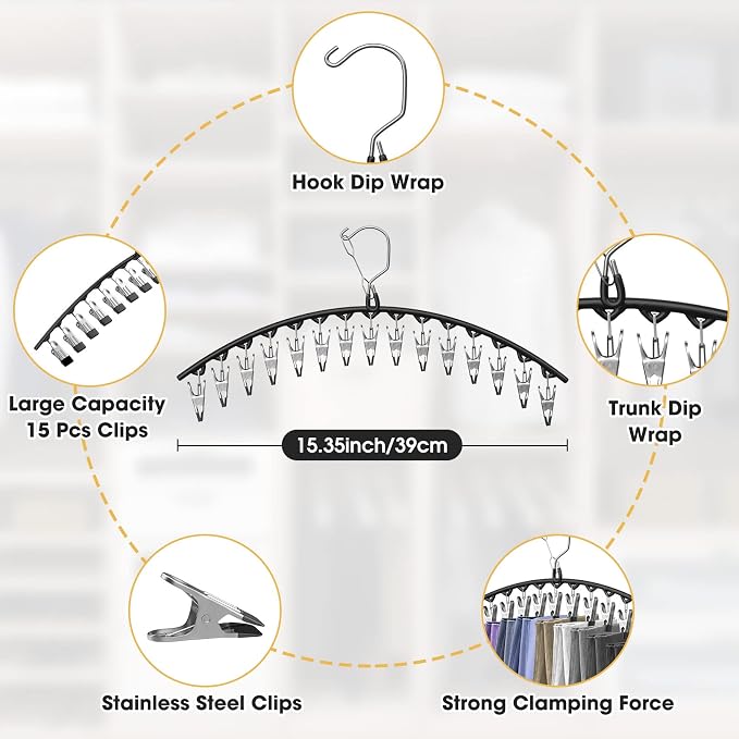 4 Pack Skirt Pants Hangers with 60Clips Legging Organizer for Closet, Black - Image 4