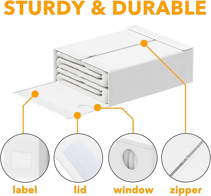 SpaceAid 2 Pack Bed Sheet Organizers and Storage, Foldable Sheet Organizer for Linen Closet, Sheets Set Folder Keeper with Window XL (Queen & King Size) Organizing Bedding Container, White - Image 6