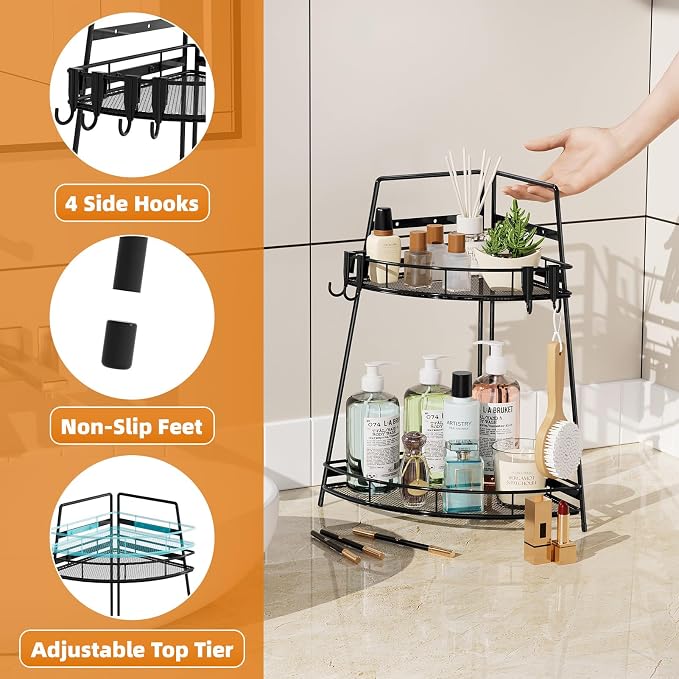 VITVITI 2 Tier Bathroom Counter Organizer Corner Vanity Shelf Storage Black - Image 3